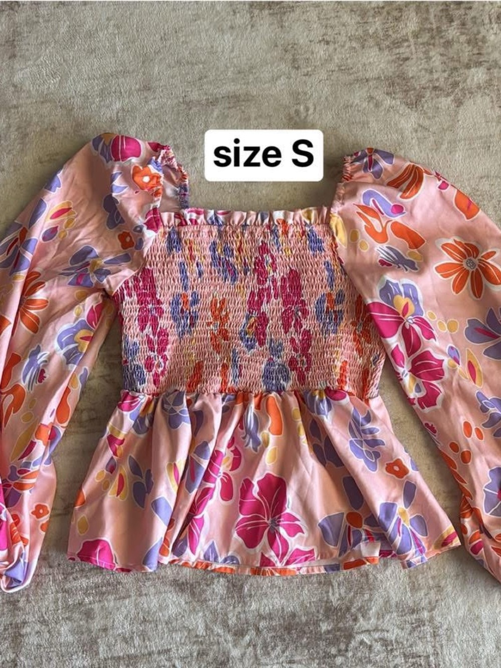 Pink Floral Smocked Peplum Top